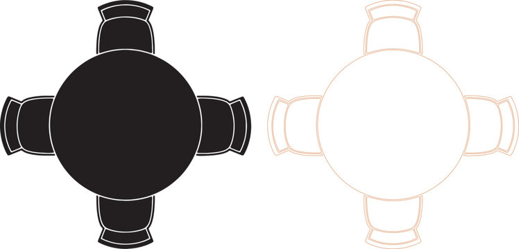 View of two oval tables with chairs silhouettes architectural