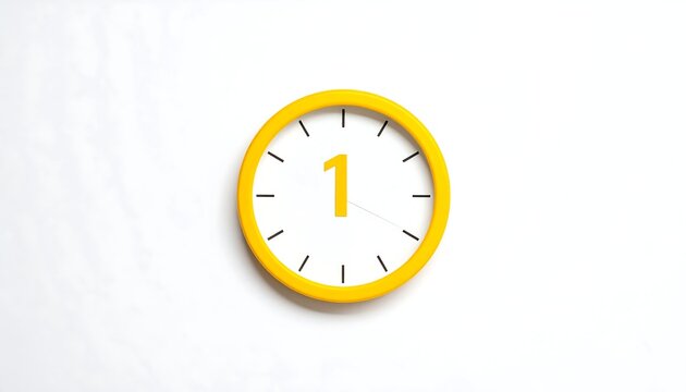 A yellow clock with a white face