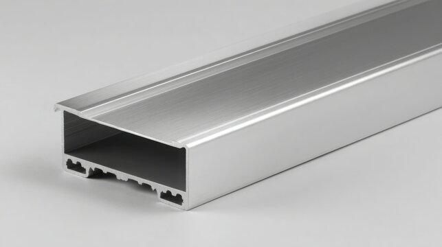 Modern anodized aluminum banner frame profile with sharp edge isolated on light background