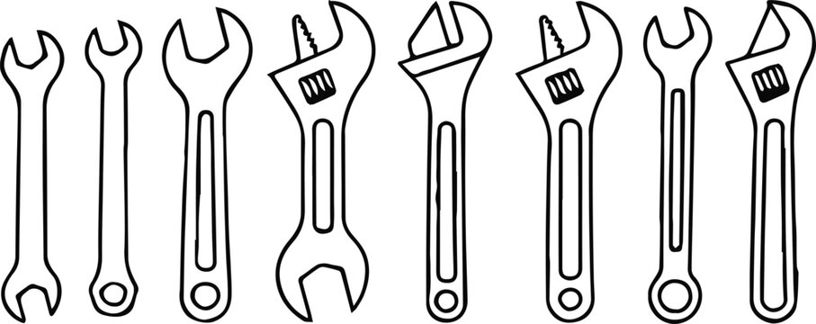 wrench tool collection spanner adjustable socket ratchet silhouettes