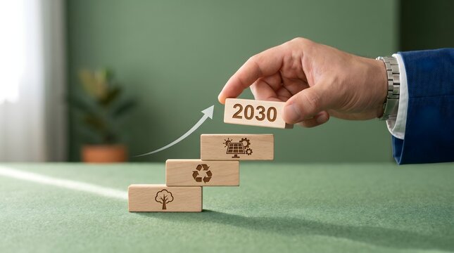 Business Growth and Sustainability Concept with 2030 Target Blocks