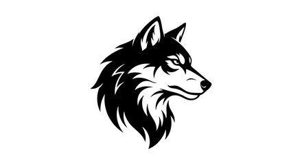 Wolf head mascot vector illustration, black and white timber wolf profile, predatory animal logo design, wild husky or malamute canine head icon © Tanzila