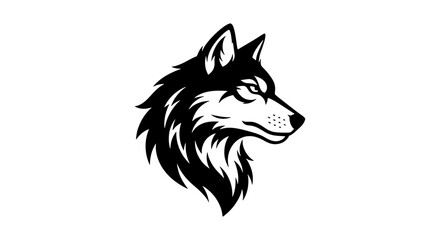 Obraz premium Wolf head vector illustration, black and white timber wolf profile mascot, wild animal predator logo icon for sports branding and outdoors apparel