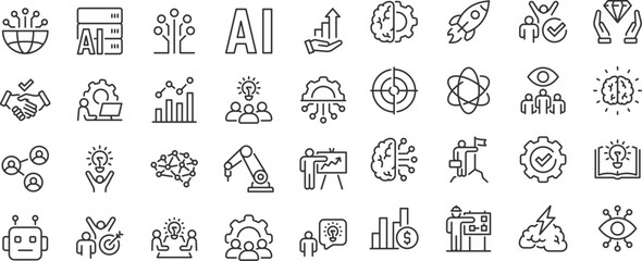 Innovation web icons. Creativity, Finding solution, Brainstorming, technology, teamwork, Inspiration, Creative thinking, Brain. Editable stroke. Vector © Ria