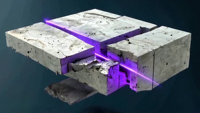 Abstract Concrete Blocks with Glowing Purple Energy Beam
