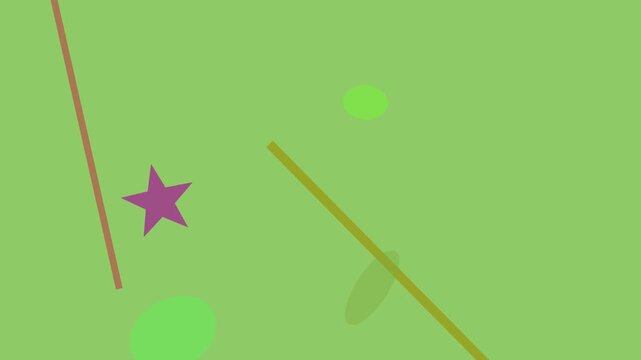Flying star animation on green background, with red lines, motion