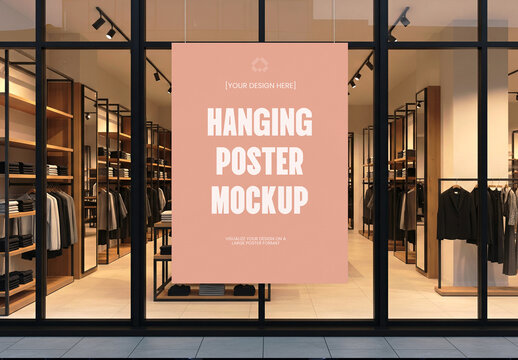 Shop Window Hanging Poster Mockup