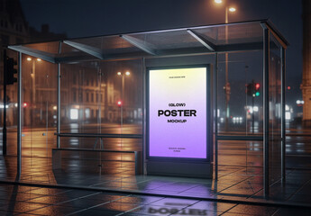 Lightbox Bus Stop Poster Mockup with Night Scene