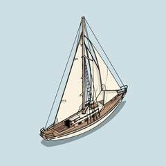 Sailing yacht with white sail. © Rina