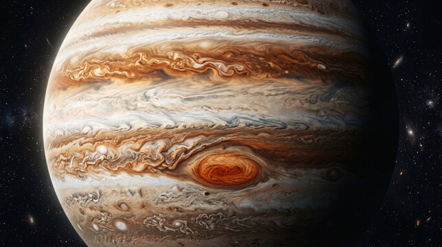 Jupiters Great Red Spot and Swirling Clouds in Deep Space
