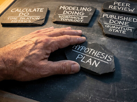 Strategic planning in scientific discovery a visual representation of the methodical steps involved in advanced academic research, from initial hypothesis to groundbreaking publication