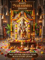 Obraz premium Lord Narasimha Altar With Diyas Spiritual Celebration