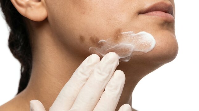 Skin Hyperpigmentation Treatment with Cream Being Applied to a Womans Face by a Gloved Hand