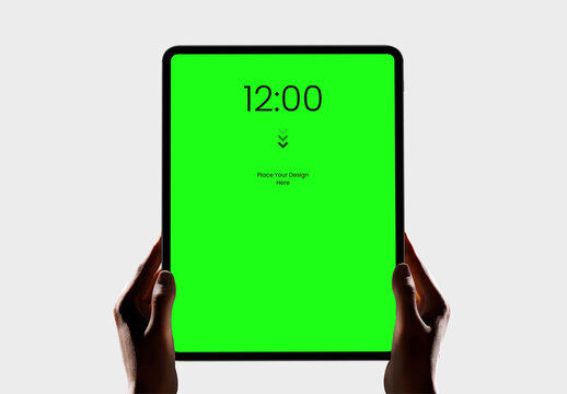 Tablet Mockup Green Screen in Hand Holding