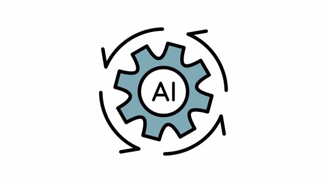AI inside a gear with circular arrows, symbolizing artificial intelligence process and continuous automation.