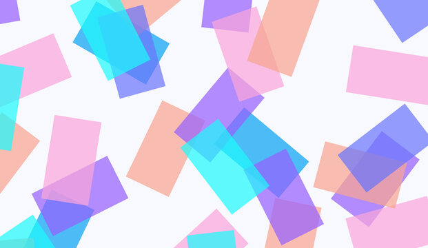 Abstract background with overlapping translucent rectangles . Soft geometric composition. Office, paper stickers. Back to school. Pastel, turquoise, lavender, coral, cyan, violet, pinkish