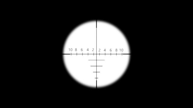 sniper rifle tracking optical sight viewfinder animation, sniper target set symbol animated on a black background.