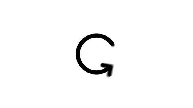 Black restart, reset, reload, and repeat UI icon animation rotating left in a seamless loop on a white background.