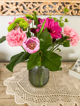 Floral Bouquet on Lace Doily