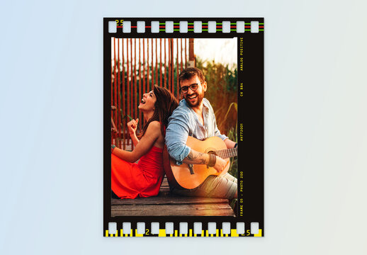 Analog Film Frame Template, retro photo collage borders, film strip overlay for posters