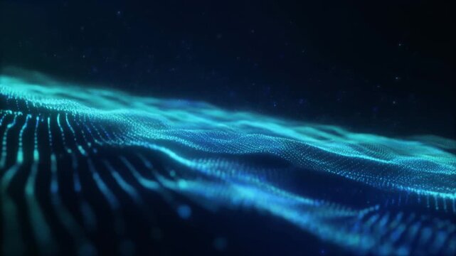 Glowing Blue Digital Network Connection Nodes on Dark Background, Technology Animation	

