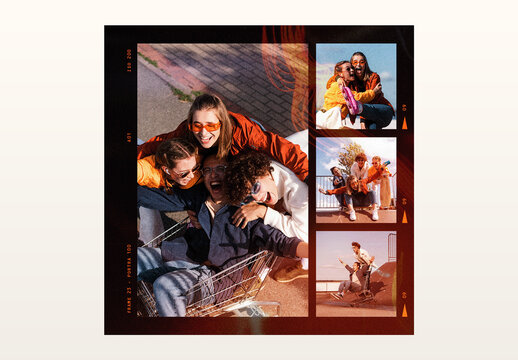 Analog Film Frame Template, retro photo collage borders, film strip overlay for posters
