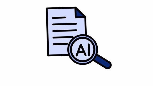 Artificial intelligence analyzing a document with a magnifying glass icon.