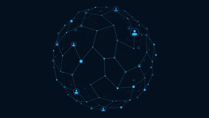 Abstract social network globe with connected users, data communication and networking concept © ket4up