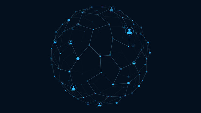 Abstract social network globe with connected users, data communication and networking concept