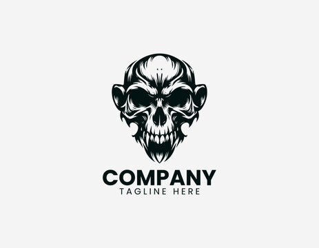 A fierce roaring monkey head is depicted with sharp teeth and intense expression in a bold black and white vector style.