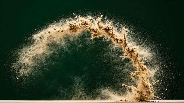 Sand powder exploding in a dark background, dynamic movement