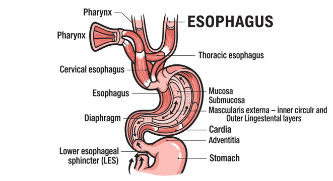 Anatomy of the human esophagus organ.