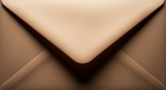 A close-up of a beige envelope on a brown background