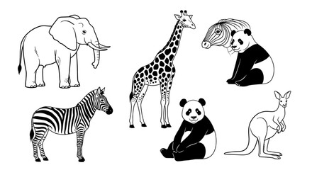 Obraz premium Black and white zoo animal icons.
