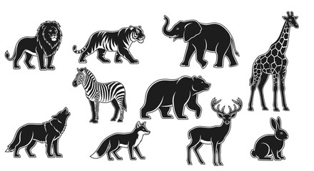 Obraz premium Collection of various wild animal silhouettes.