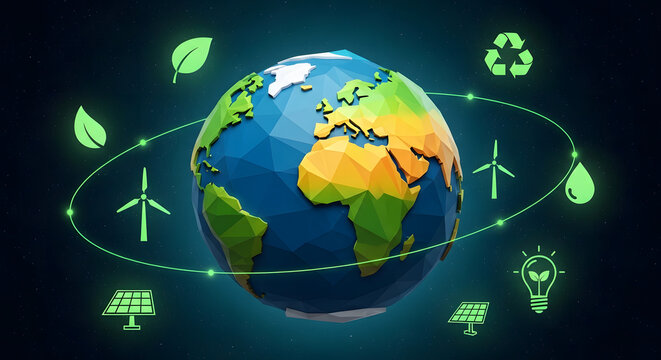 A 3d blue planet earth illustration representing a global communication technology concept with an internet map connecting continents across the world sphere