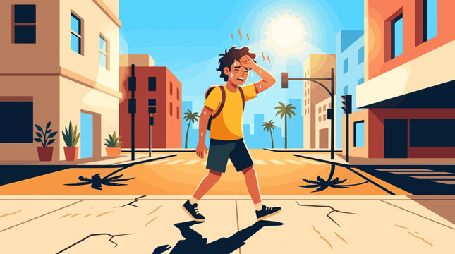 Boy Crossing Street in Intense Heat