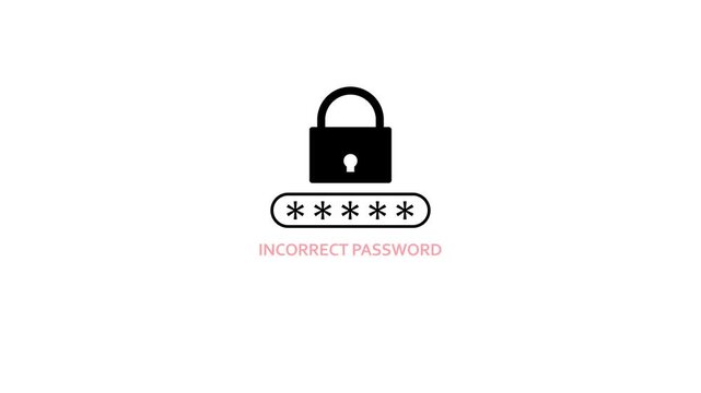 Inter incorrect password icon sign animation on a white background, typing wrong password interface animated with alpha channel.