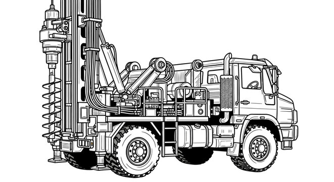 Large drilling truck with equipment.