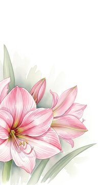 Pink Amaryllis Flowers with Green Leaves on White Background mother's day background wallpaper poster banner download 2026 2027