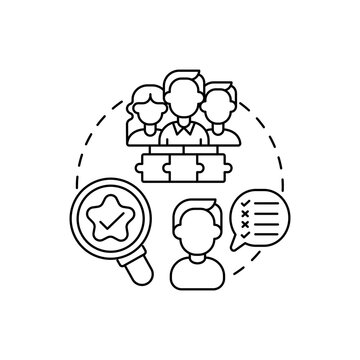 Co-evaluation concept icon. Co-production element idea thin line illustration. Co-assessment. Engaging program stakeholders in evaluation process. Vector isolated outline RGB color drawing