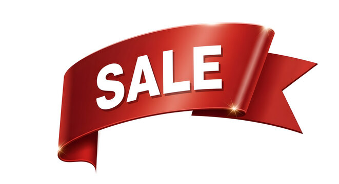 Red sale banner isolated on transparent background discount promotion offer