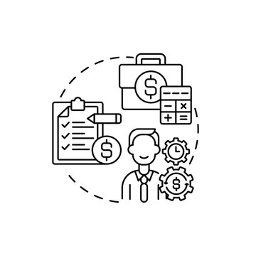 Chief financial officer concept icon. Top management positions. Managing financial spendings of company. Money idea thin line illustration. Vector isolated outline RGB color drawing