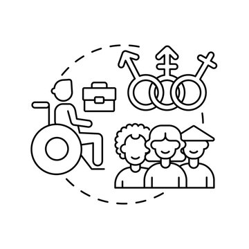 Tmt diversity concept icon. Top management team analysis criteria. People with various racial backgrounds. Working idea thin line illustration. Vector isolated outline RGB color drawing