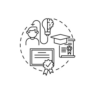 Tmt educational background concept icon. Top management team analysis criteria. Employee place of study. Working place idea thin line illustration. Vector isolated outline RGB color drawing
