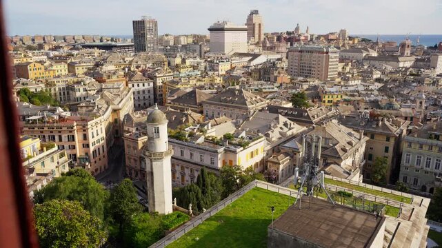 Genoa View Through Stained Glass Window at Spianata Castelletto Italy travel destination