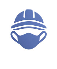Fototapeta premium Construction safety icon set showing worker wearing protective helmet and face mask conveying care and calm