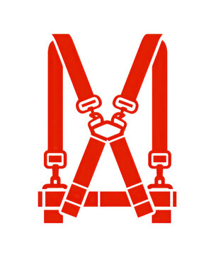 Construction safety icon set showing red safety harness for worker fall protection in bold simple design