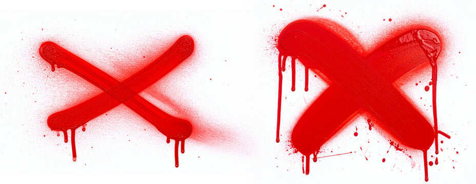 red paint splatter in x form isolated on white background