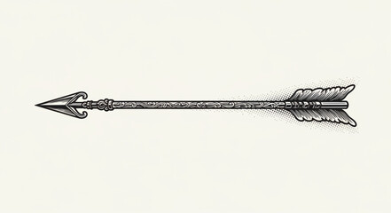 Vintage hand drawn hunting arrow with fletching and pointed tip. © Hesti